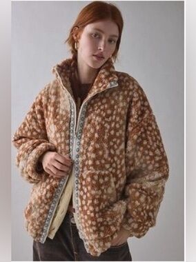 BDG Fawn Printed Piled Fleece zip up jacket